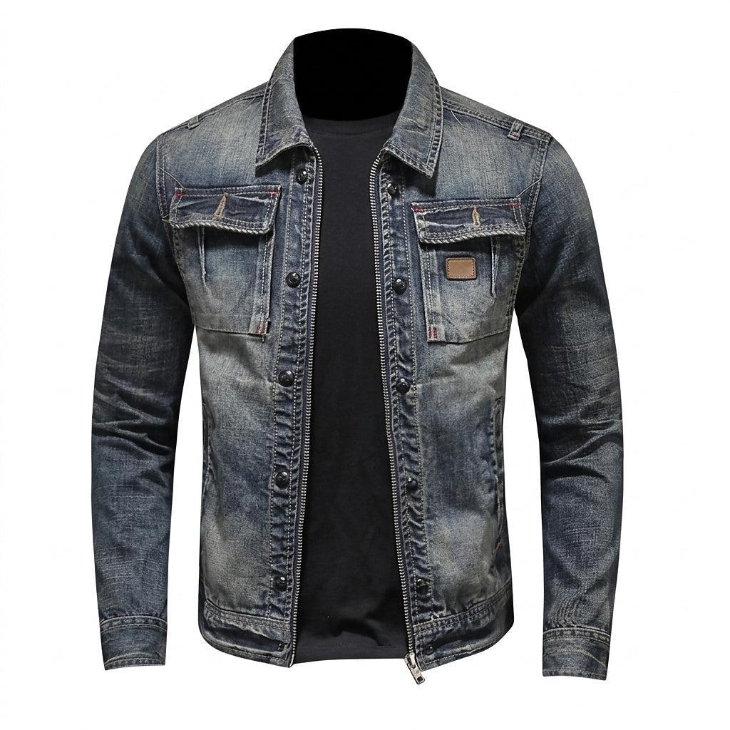 Męska kurtka jeansowa z zamkiem błyskawicznym i kieszeniami na piersi-Jackets for men-Olave