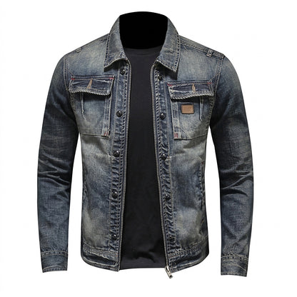 Męska kurtka jeansowa z zamkiem błyskawicznym i kieszeniami na piersi-Jackets for men-Olave