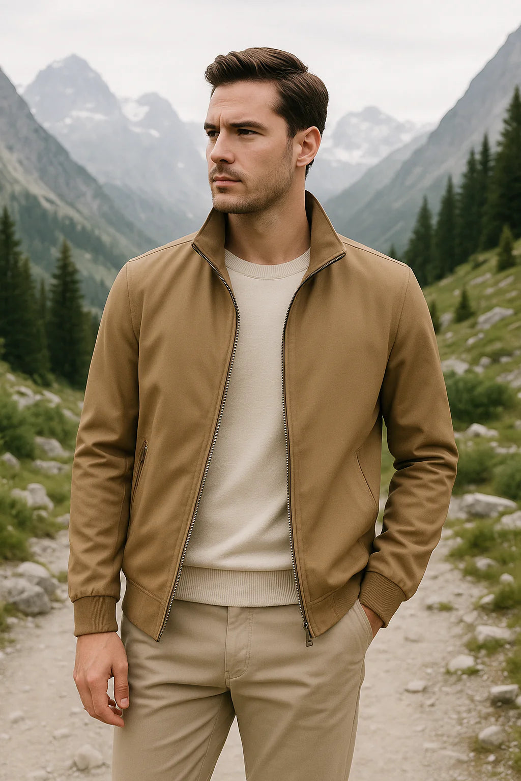 Męska kurtka przejściowa ze stójką i zamkiem błyskawicznym-Jackets for men-Olave