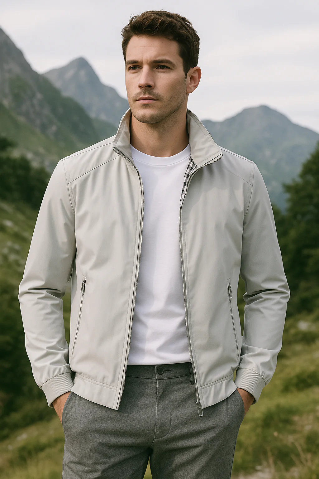 Męska kurtka przejściowa ze stójką i zamkiem błyskawicznym-Jackets for men-Olave
