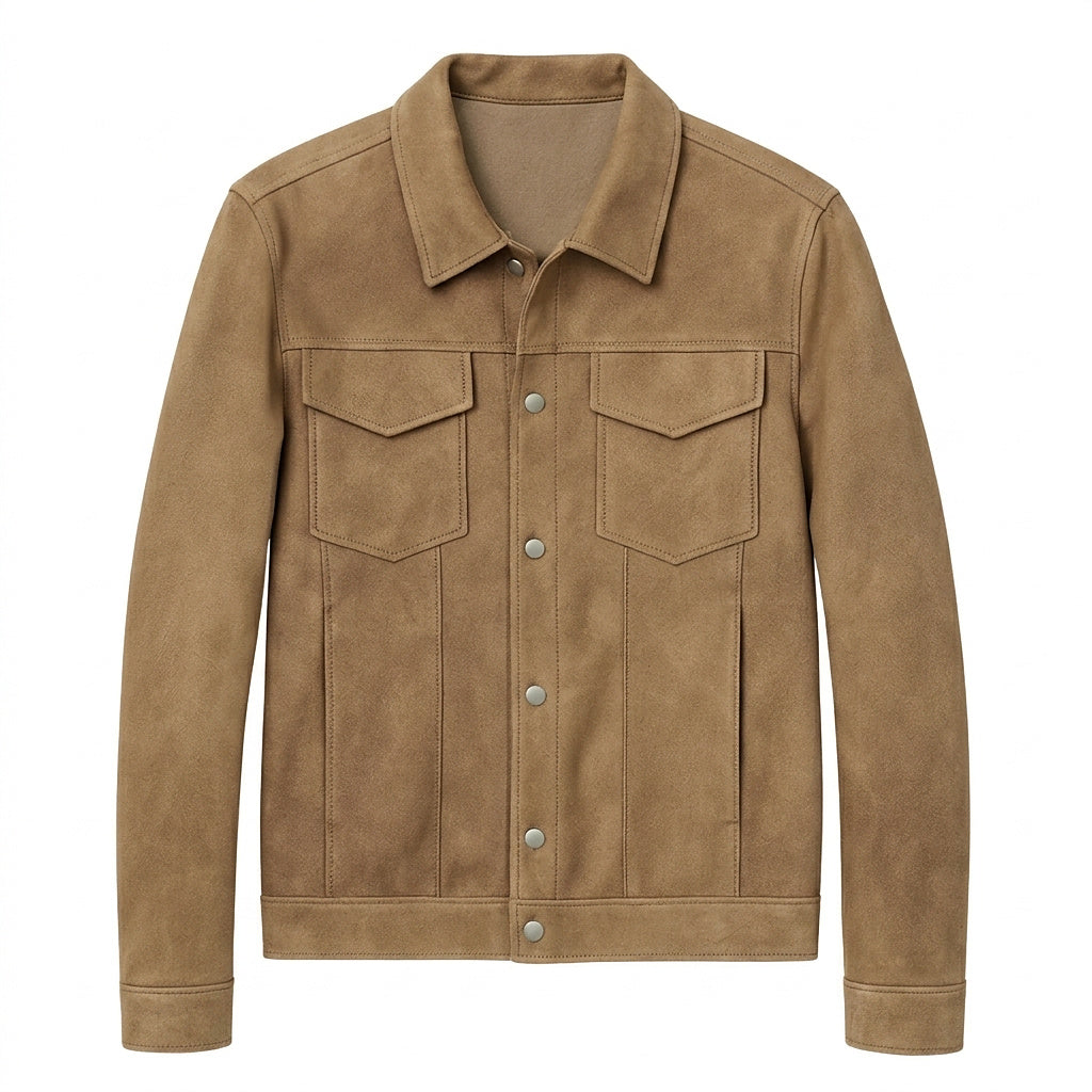 Męska kurtka typu trucker z zamszu z zapięciem na zatrzaski-Jackets for men-Olave