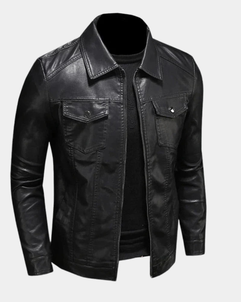 Męska kurtka z imitacji materiału z kieszeniami z klapkami-Jackets for men-Olave