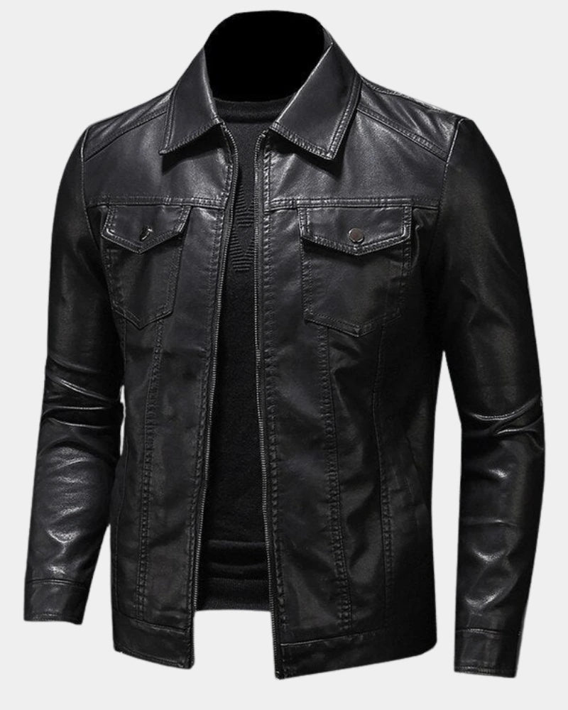 Męska kurtka z imitacji materiału z kieszeniami z klapkami-Jackets for men-Olave