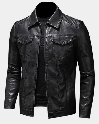 Męska kurtka z imitacji materiału z kieszeniami z klapkami-Jackets for men-Olave