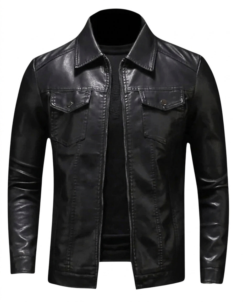 Męska kurtka z imitacji materiału z kieszeniami z klapkami-Jackets for men-Olave
