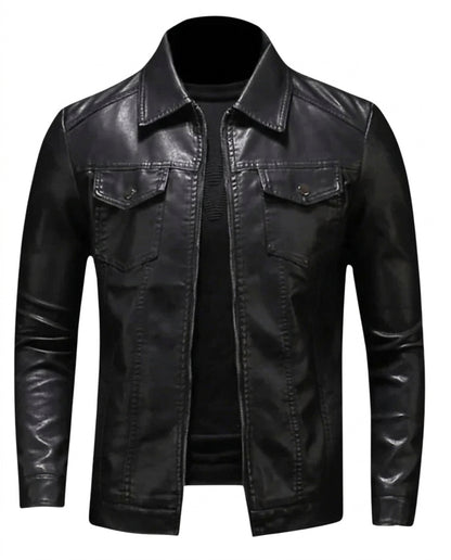 Męska kurtka z imitacji materiału z kieszeniami z klapkami-Jackets for men-Olave