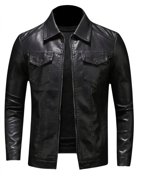 Męska kurtka z imitacji materiału z kieszeniami z klapkami-Jackets for men-Olave