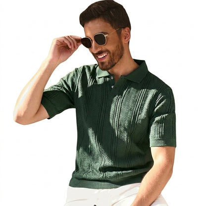 Męski Dzianinowy Polo z Listwą na Guziki-Shirts for men-Olave