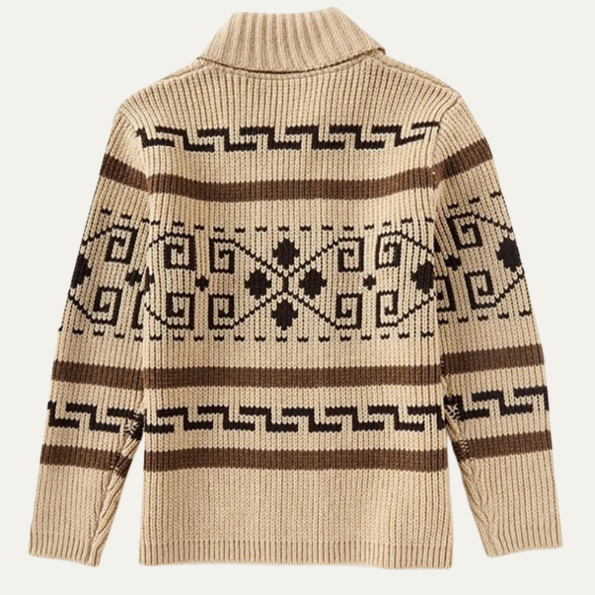Męski kardigan dzianinowy z geometrycznym wzorem, kołnierzem szalowym i zamkiem błyskawicznym-Cardigan for men-Olave