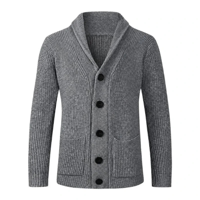 Męski kardigan dzianinowy z szalowym kołnierzem i guzikami-Cardigan for men-Olave