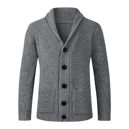 Męski kardigan dzianinowy z szalowym kołnierzem i guzikami-Cardigan for men-Olave