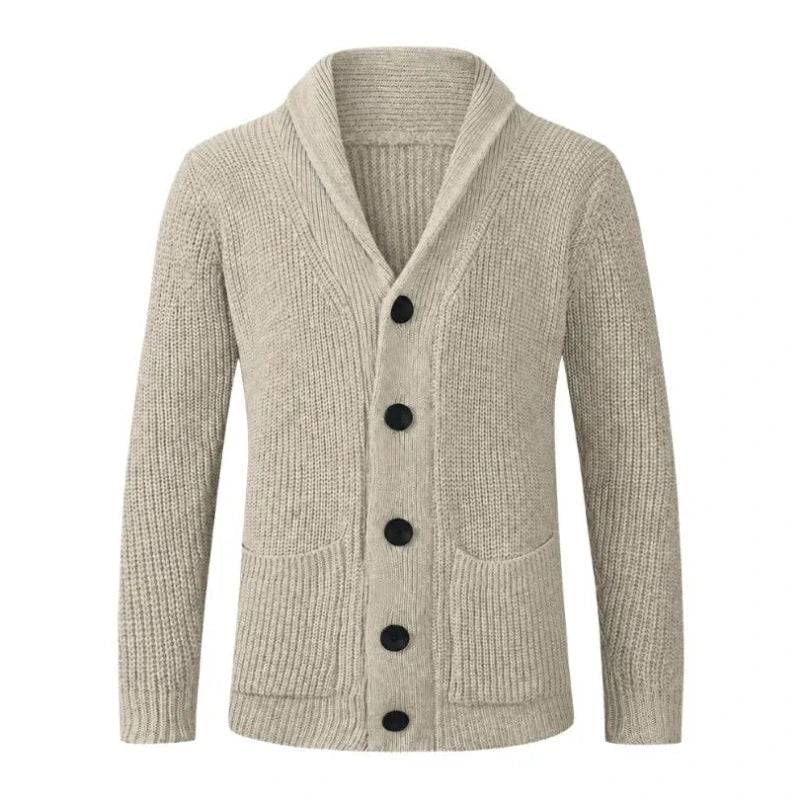 Męski kardigan dzianinowy z szalowym kołnierzem i guzikami-Cardigan for men-Olave