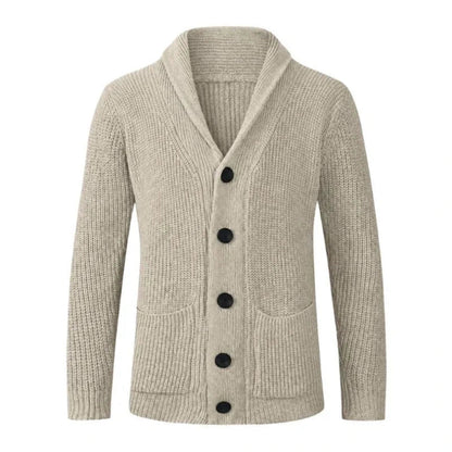 Męski kardigan dzianinowy z szalowym kołnierzem i guzikami-Cardigan for men-Olave