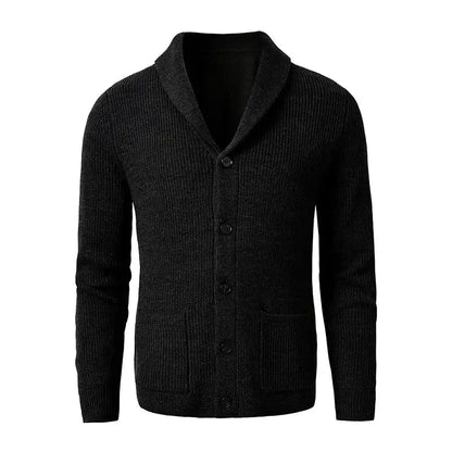 Męski kardigan dzianinowy z szalowym kołnierzem i guzikami-Cardigan for men-Olave