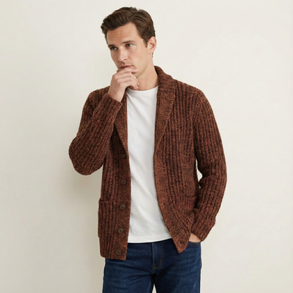 Męski kardigan o grubym splocie z szalowym kołnierzem-Cardigan for men-Olave