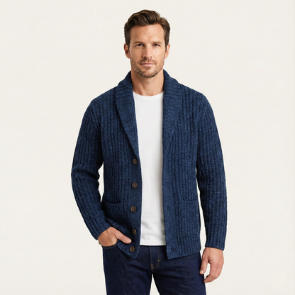 Męski kardigan o grubym splocie z szalowym kołnierzem-Cardigan for men-Olave