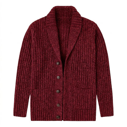 Męski kardigan o grubym splocie z szalowym kołnierzem-Cardigan for men-Olave