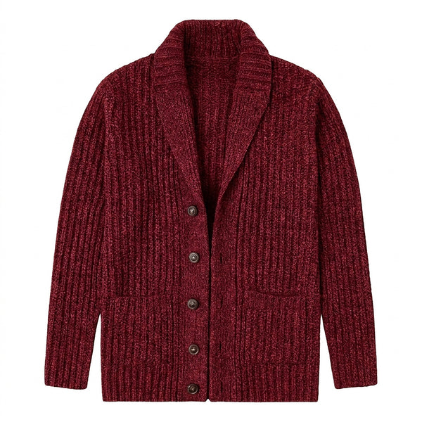 Męski kardigan o grubym splocie z szalowym kołnierzem-Cardigan for men-Olave