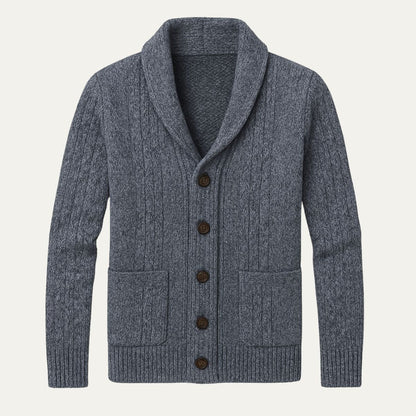 Męski kardigan z szalowym kołnierzem i warkoczowym splotem-Cardigan for men-Olave