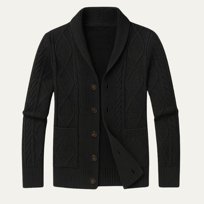 Męski kardigan z szalowym kołnierzem i warkoczowym splotem-Cardigan for men-Olave