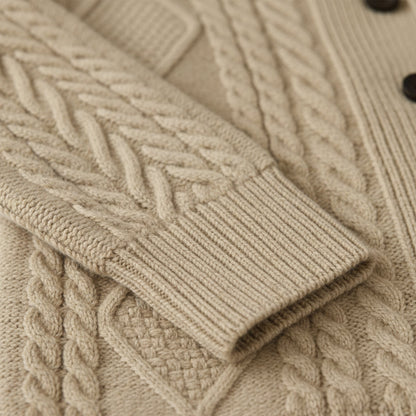 Męski kardigan z szalowym kołnierzem i warkoczowym splotem-Cardigan for men-Olave