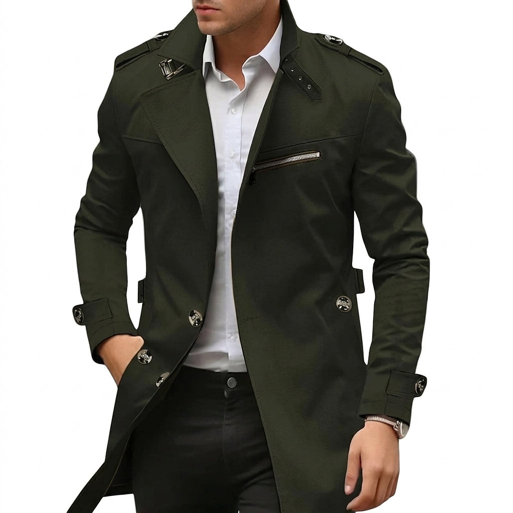 Męski płaszcz przejściowy ze stójką i kieszenią na zamek-Jackets for men-Olave