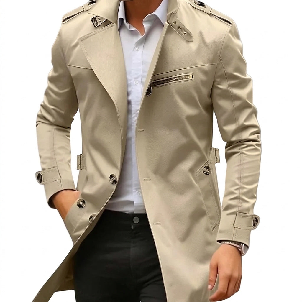 Męski płaszcz przejściowy ze stójką i kieszenią na zamek-Jackets for men-Olave