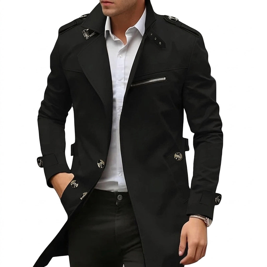 Męski płaszcz przejściowy ze stójką i kieszenią na zamek-Jackets for men-Olave