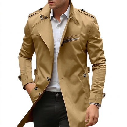 Męski płaszcz przejściowy ze stójką i kieszenią na zamek-Jackets for men-Olave