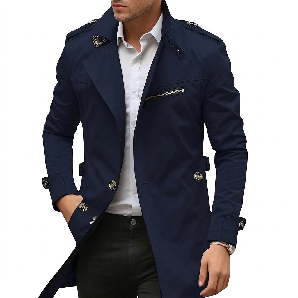 Męski płaszcz przejściowy ze stójką i kieszenią na zamek-Jackets for men-Olave