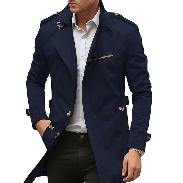 Męski płaszcz przejściowy ze stójką i kieszenią na zamek-Jackets for men-Olave