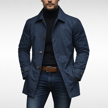 Męski płaszcz średniej długości zapinany na guziki-Coats for men-Olave