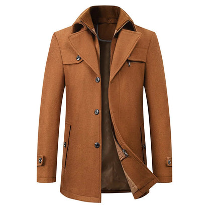 Męski płaszcz typu pea coat średniej długości z wewnętrzną warstwą na zamek-Coats for men-Olave