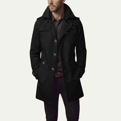 Męski płaszcz typu trencz o kroju slim fit z kołnierzem z klapami-Coats for men-Olave
