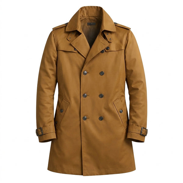 Męski płaszcz typu trencz o kroju slim fit z kołnierzem z klapami-Coats for men-Olave