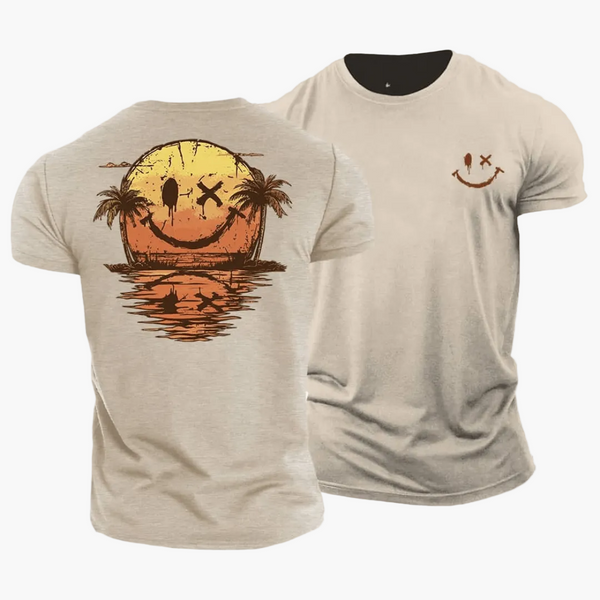 Męski T-shirt z motywem uśmiechniętej buźki i palmami-T-Shirts & Polos for men-Olave