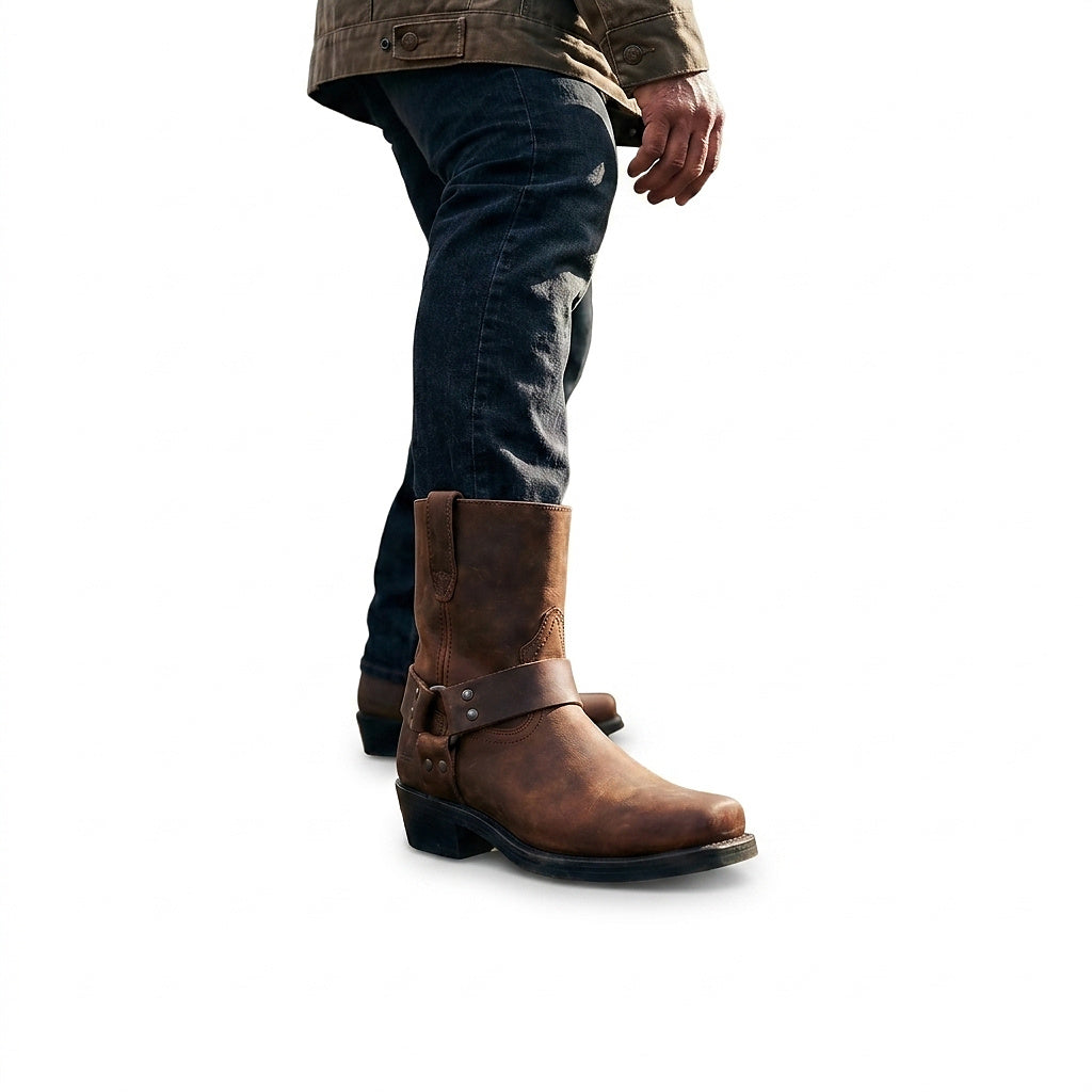 Męskie buty kowbojki z uprzężą-Footwear for men-Olave