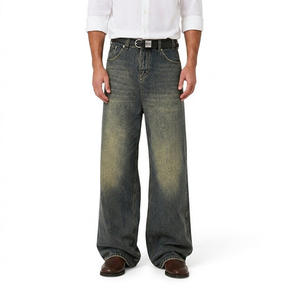 Męskie jeansy retro z szerokimi nogawkami-Pants for Men-Olave