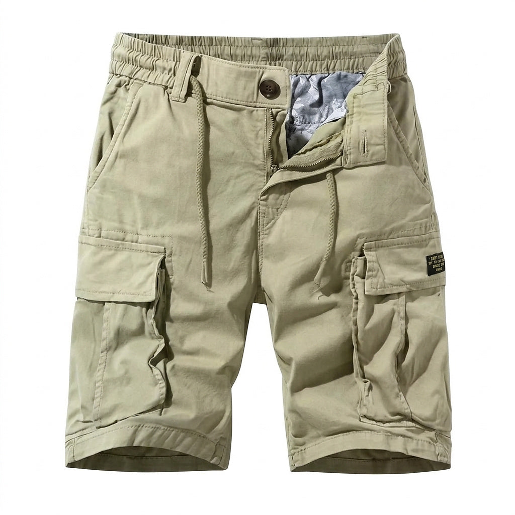 Męskie szorty cargo z elastycznym pasem i kieszeniami z klapkami-Shorts for men-Olave