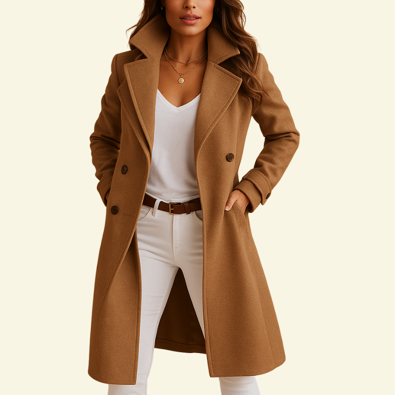 Płaszcz damski z kołnierzem z klapami i zapięciem na guziki-Coats for women-Olave