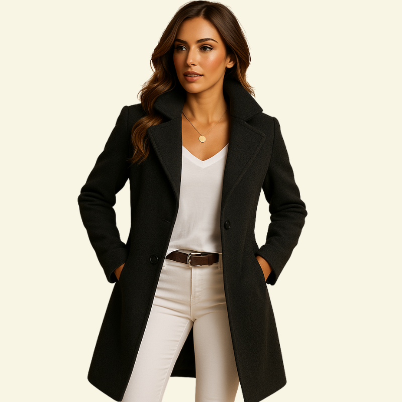 Płaszcz damski z kołnierzem z klapami i zapięciem na guziki-Coats for women-Olave